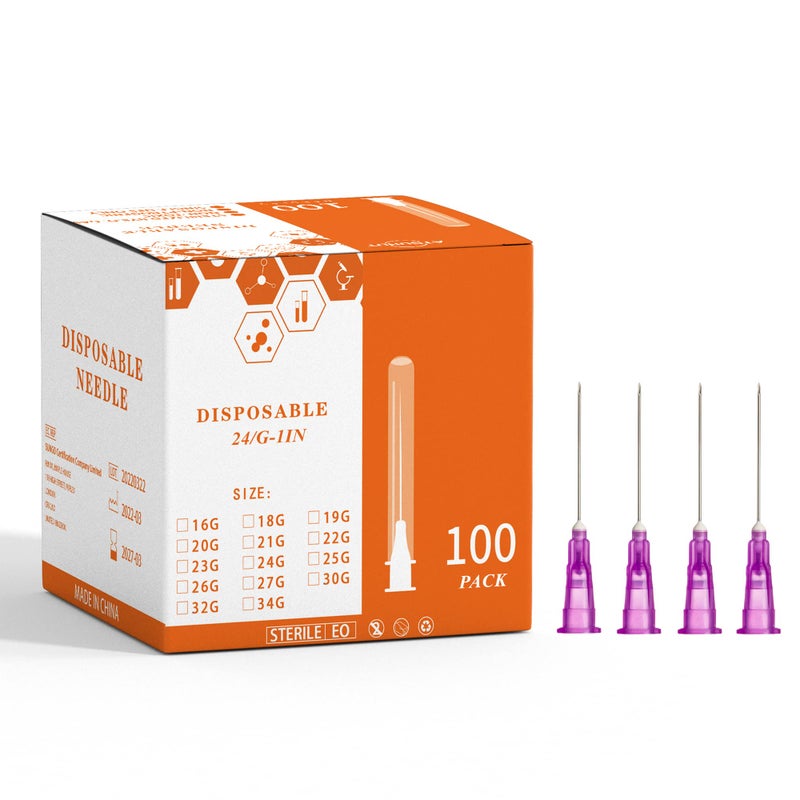 XUONFEE Disposable Luer Lock Needle 100Pack 24G1IN 