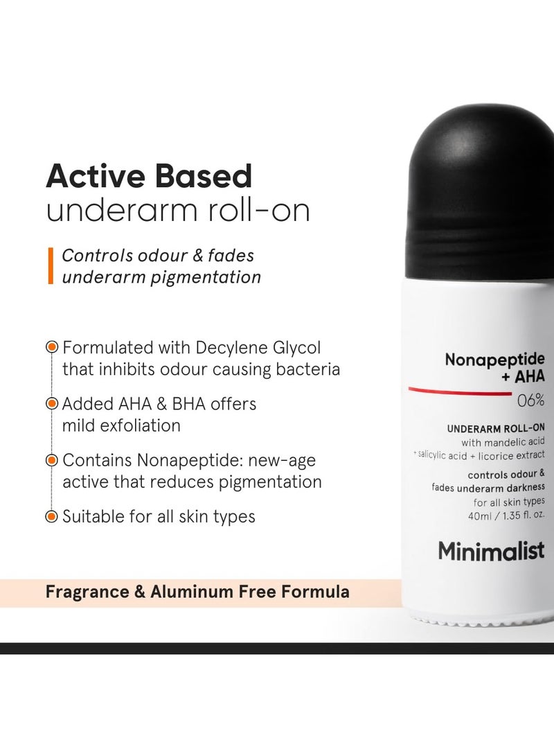 MINIMALIST Minimalist Underarm Roll On Deodorant with Nonapeptide + AHA BHA 06% | Controls Odour & Fades Darkness | Fragrance & Aluminium Free | Exfoliating Deo For Women & Men | 40ml  - Image 2