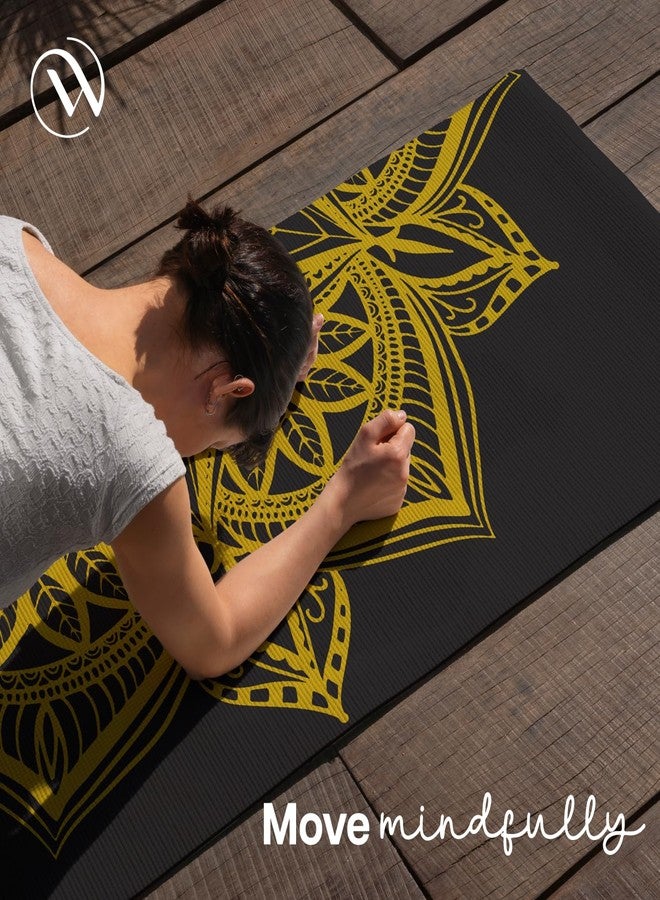 الحكمة والحياة بساط يوغا مطبوع من وايز لايف (العلامة التجارية الأولى لليوغا في الهند) | حزام يوغا للرجال والنساء والأطفال | بساط رياضي مانع للانزلاق، سميك للغاية، طويل وعريض، مناسب للتمارين الرياضية واللياقة البدنية والنادي الرياضي والمنزل والبيلاتس 6 مم (ماندالا سوداء) - Image 4