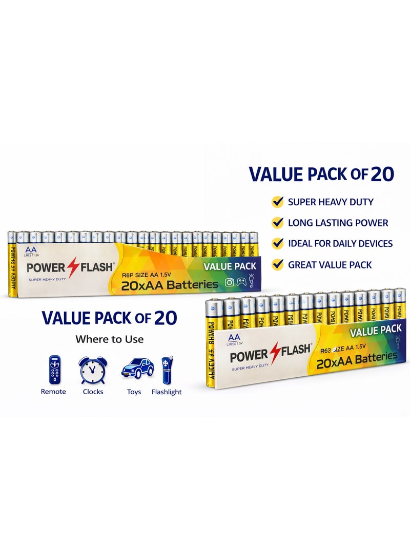 POWER FLASH AA Zinc Batteries 1.5V – Super Heavy Duty – 20 Pieces Value Pack Strip - Image 2
