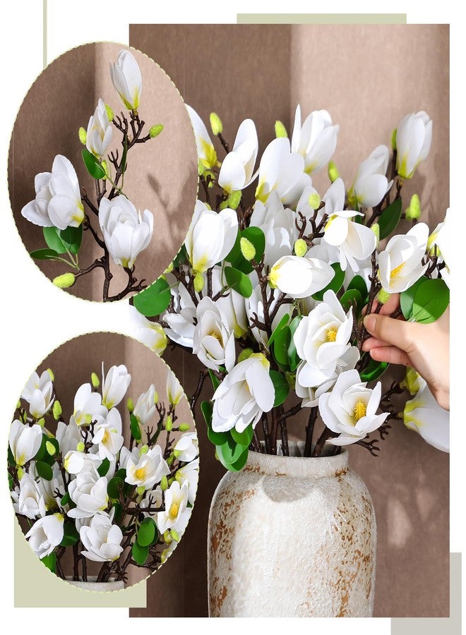 Janinka 8 Pcs Artificial Magnolia Flowers Stem for Spring Decoration Faux Fake Flora Stems Beautiful Magnolia Office Hotel Home Decor Accent Pieces(White) - Image 3