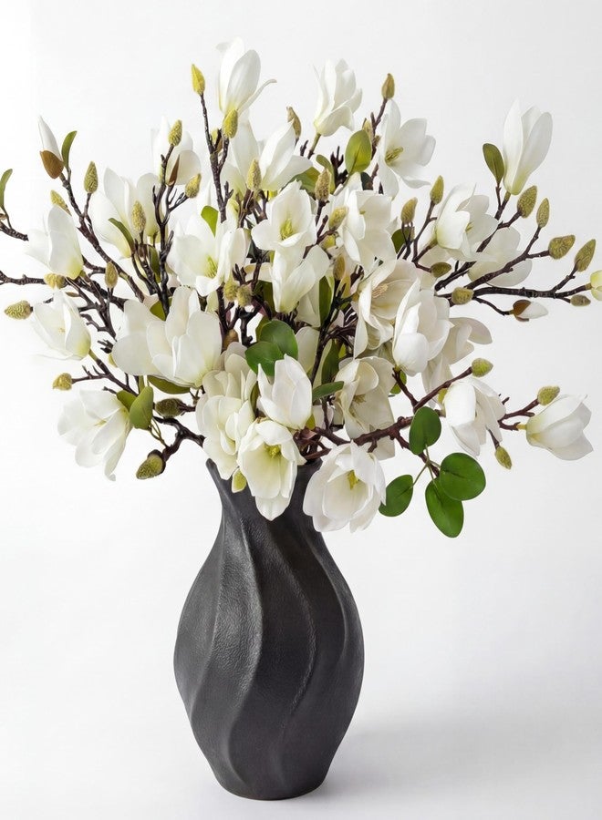 Janinka 8 Pcs Artificial Magnolia Flowers Stem for Spring Decoration Faux Fake Flora Stems Beautiful Magnolia Office Hotel Home Decor Accent Pieces(White) - Image 1