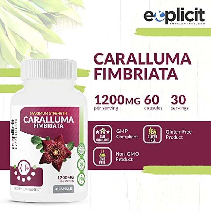 eXplicit Supplements Pure Caralluma Fimbriata Max Strength – Appetite Suppressant, Increase Fat Burn, Weight Loss Supplement, Non-Stim - for Men & Women - 1200mg per Serving, 30 Servings, 60 Capsules - Image 2