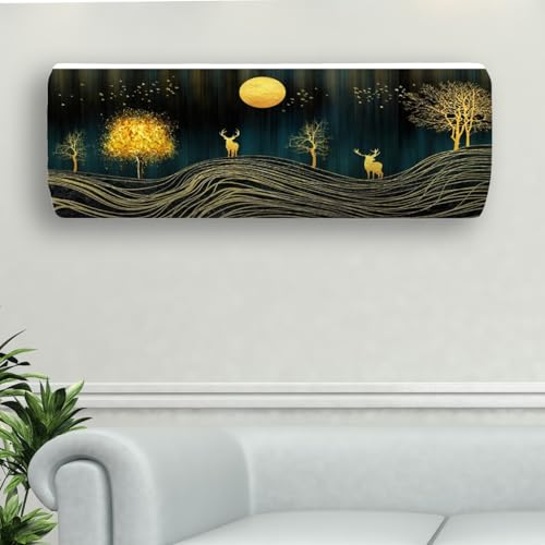 NABAAT AC Cover for Split 1.5 Ton Indoor Printed Air Conditioning Wall Mounted Dust Cover Folding Designer (38”x 12”x 9”), Golden Trees - Image 1