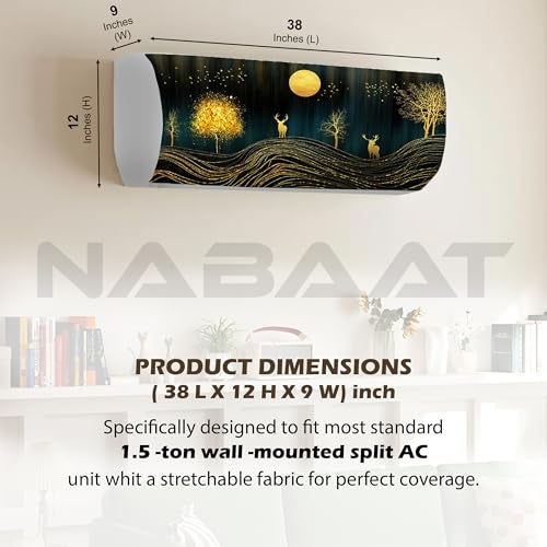 NABAAT AC Cover for Split 1.5 Ton Indoor Printed Air Conditioning Wall Mounted Dust Cover Folding Designer (38”x 12”x 9”), Golden Trees - Image 2