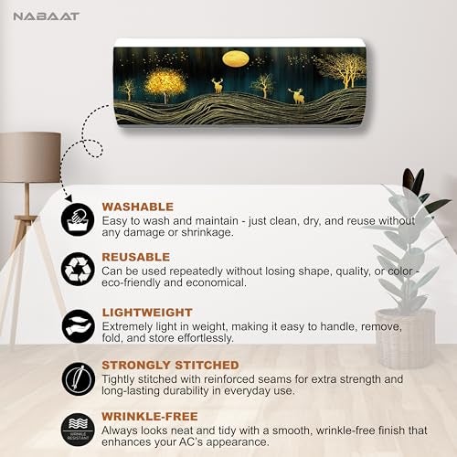 NABAAT AC Cover for Split 1.5 Ton Indoor Printed Air Conditioning Wall Mounted Dust Cover Folding Designer (38”x 12”x 9”), Golden Trees - Image 4