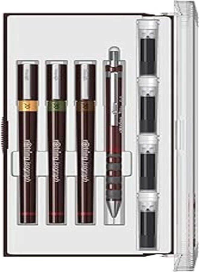 rOtring Isograph Junior Set 3X Technical Pens (0.20mm, 0.30mm, 0.50mm) + Accessories