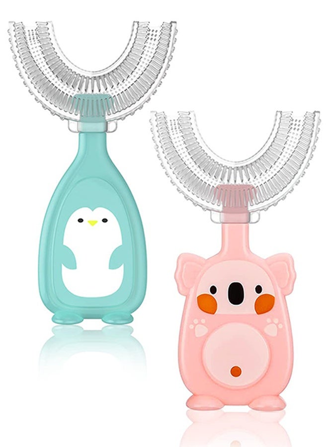 2 Pack Kids U-Shaped Toothbrush, Food Grade Soft Silicone Brush Head, 360° Whole Mouth Manual Training Tooth Brush for Toddlers and Children 2-6 Years Old - Image 1