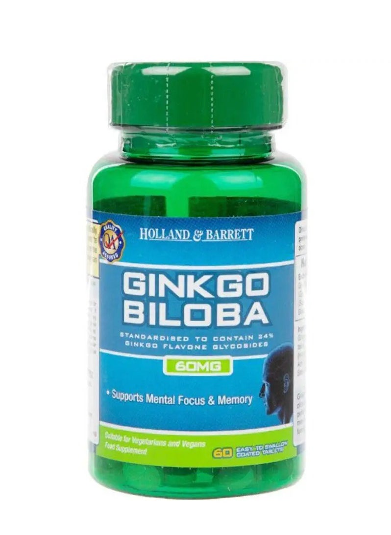 H&B H&B Ginkgo Biloba 60mg Tablets For Mental Focus And Memory Support, Pack of 60's 
