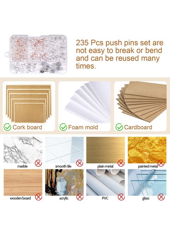 Utron 235 Pcs Push Pins Set, Clear Push Pins, Thumb Tacks, Tacks, Push Pins for Bulletin Board, Wall, Cork Board, Clear Thumb Tacks (5 Style) - Image 3