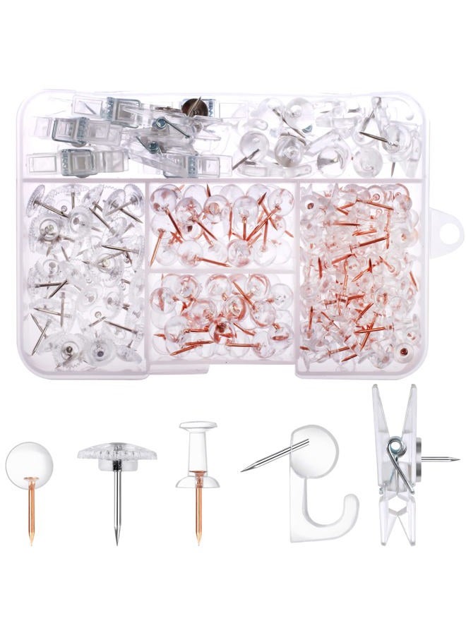Utron 235 Pcs Push Pins Set, Clear Push Pins, Thumb Tacks, Tacks, Push Pins for Bulletin Board, Wall, Cork Board, Clear Thumb Tacks (5 Style) - Image 1