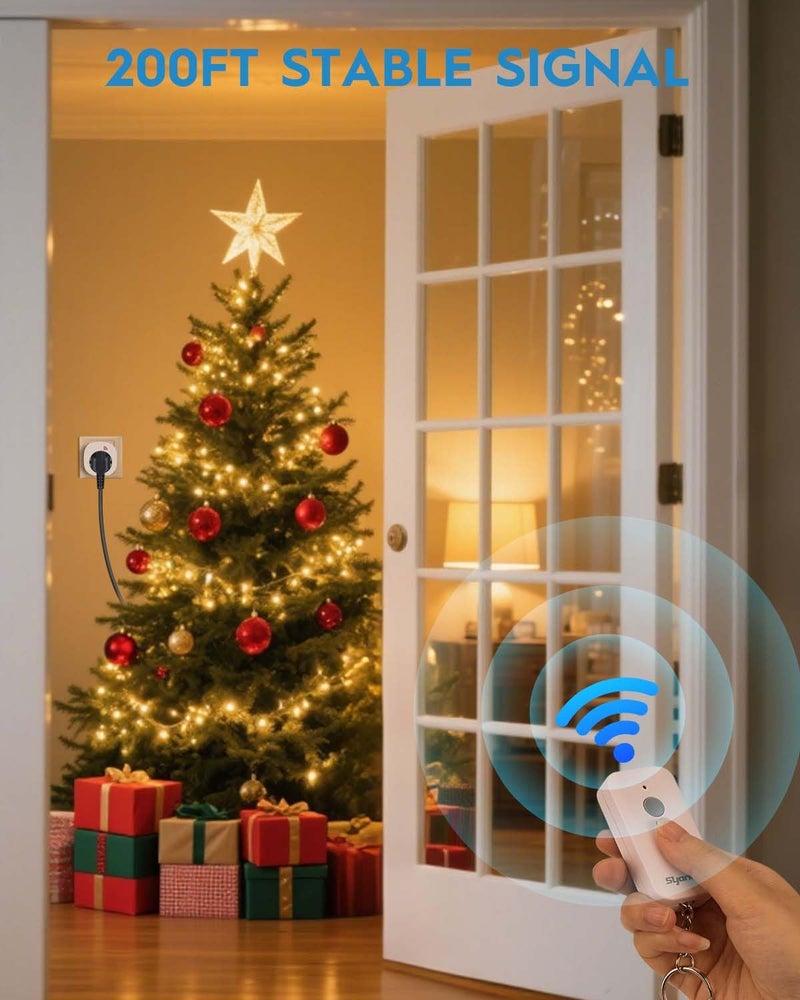 Syantek Remote Control Outlet Wireless Light Switch for Household Appliances, 200ft Long Range Remote Outlet Switch, 15A/1875W High Power Mini Electrical Plug, White (1 Outlet + 1 Remote) - Image 3