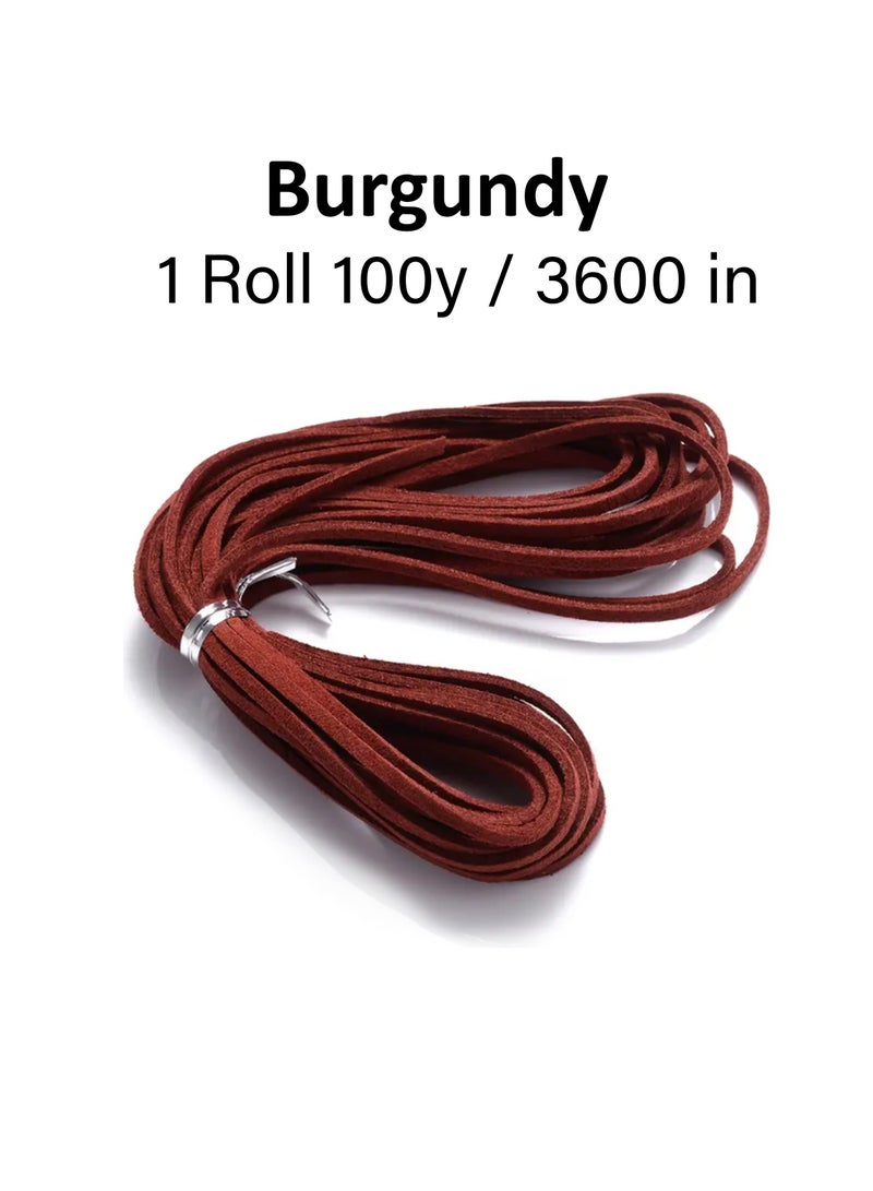 1 لفة 100 ياردة 2.6 مللي متر حبال من جلد الغزال جلد دانتيل مسطح من جلد الغزال حبل سلسلة خيط مخملي (لون عنابي) - Image 2