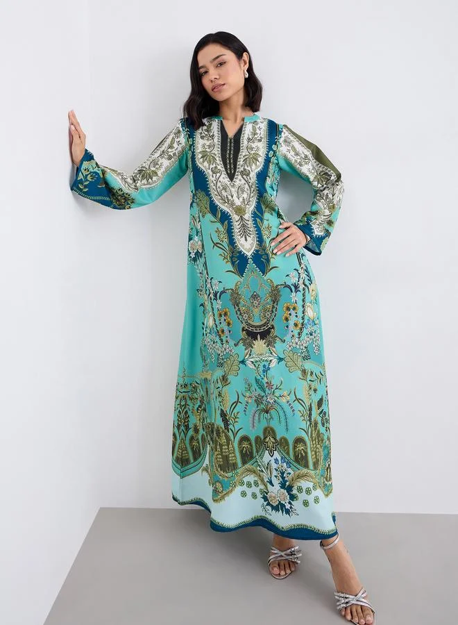Amirah Amirah Women Green Maxi Jalabiya with Matching Scarf