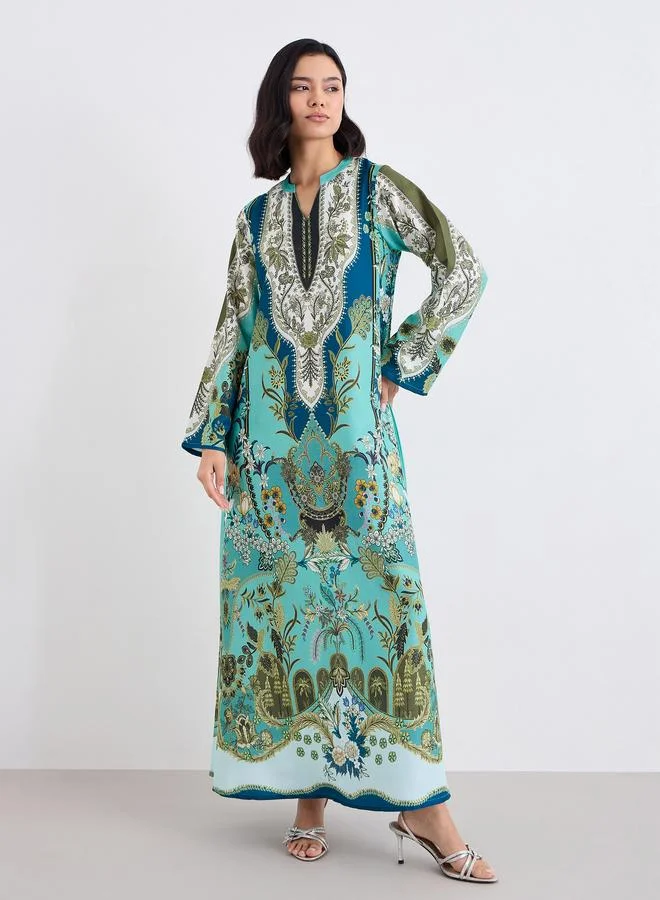 Amirah Amirah Women Green Maxi Jalabiya with Matching Scarf