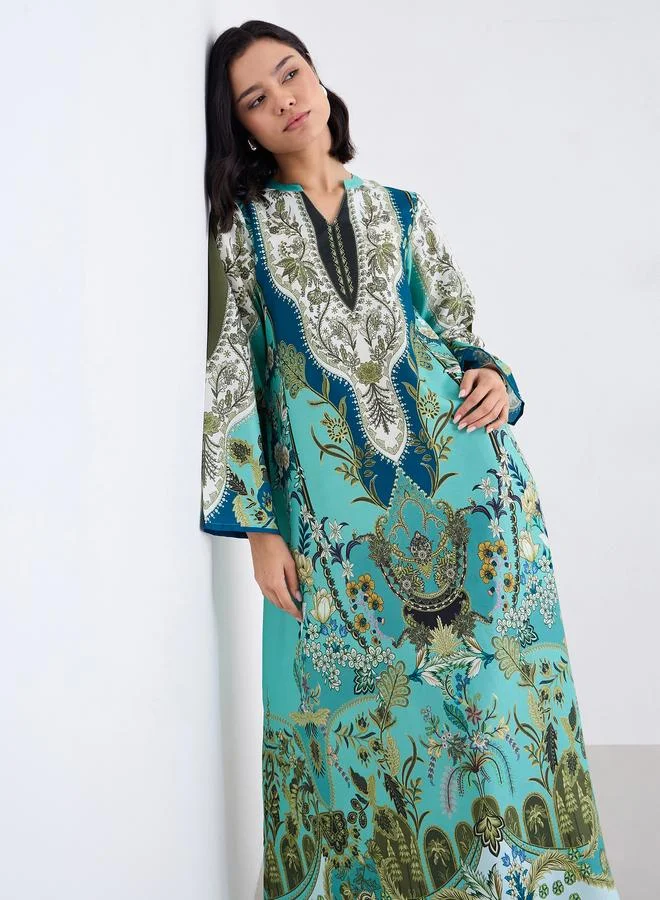 Amirah Amirah Women Green Maxi Jalabiya with Matching Scarf