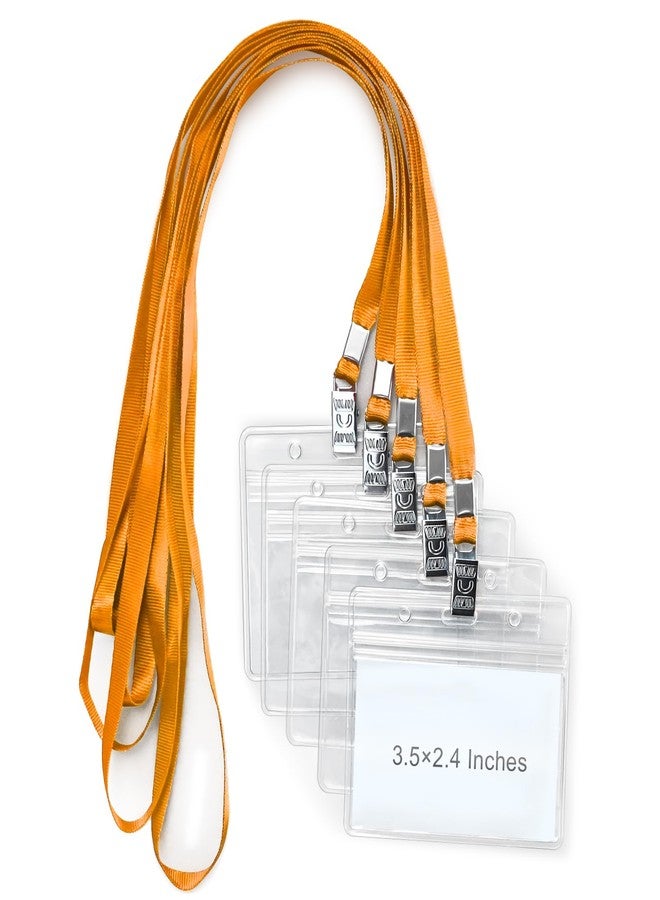 koorito 50 Pack Clear Plastic Horizontal Name Tag Badge Holder and 50 Pack Orange Lanyard Waterproof Name Tag Holder with Lanyard for Adults Kids Office School - Image 1