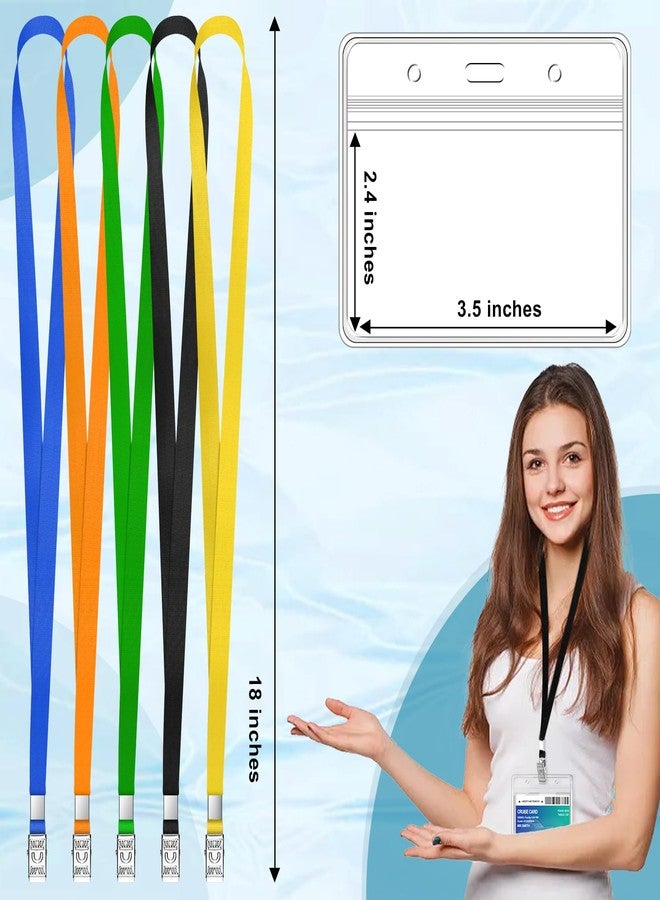 koorito 50 Pack Clear Plastic Horizontal Name Tag Badge Holder and 50 Pack Orange Lanyard Waterproof Name Tag Holder with Lanyard for Adults Kids Office School - Image 2