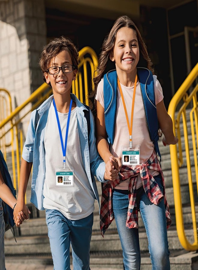 koorito 50 Pack Clear Plastic Horizontal Name Tag Badge Holder and 50 Pack Orange Lanyard Waterproof Name Tag Holder with Lanyard for Adults Kids Office School - Image 5