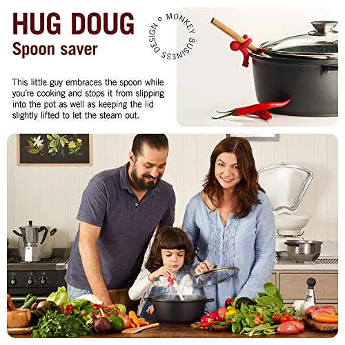 Monkey Business Spoon Saver - Hug Doug Silicone Spoon Saver and Rest, Adjustable to Most Kitchen Cooking Utensils, Red - Image 2