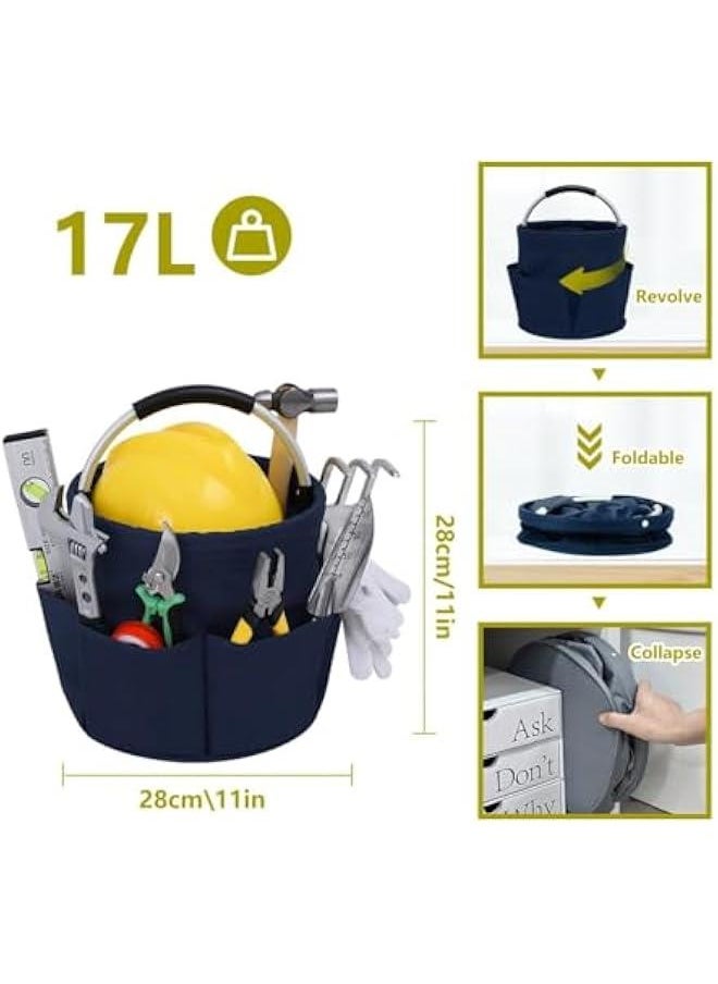 HOOKOR Tool Organizers Bag 17L collapsible Tool Bag Laundry Organizer Outdoor Camping Garden Harvest Basket Home Bathroom Storage Bath Wash Bag (Blue)  - Image 2