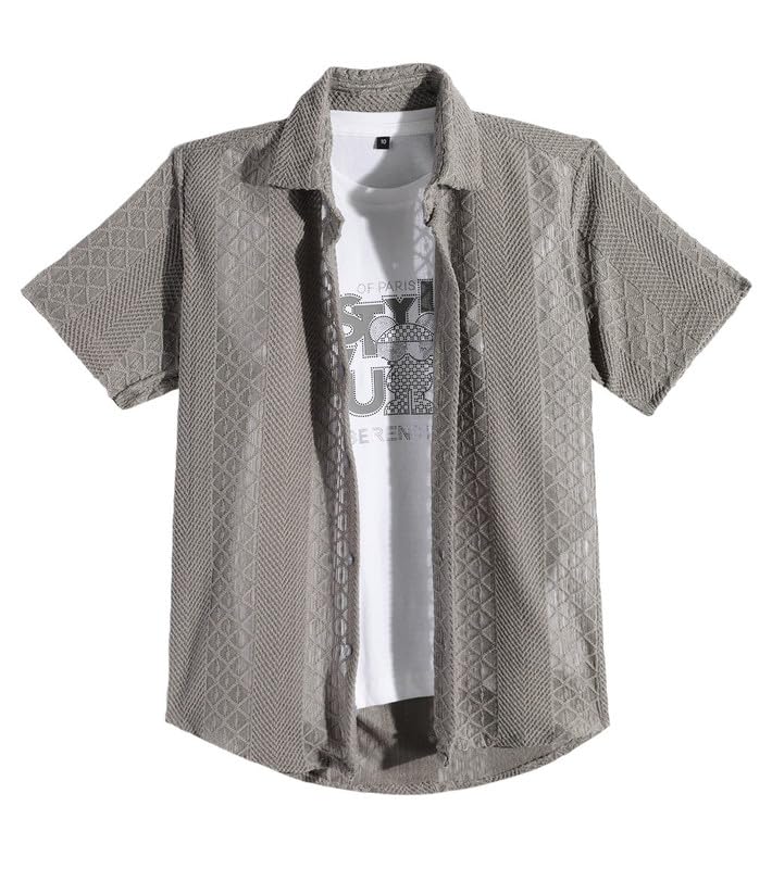 CHARCHIT Boys Cotton Blend Half Sleeves Casual Shirt and T-Shirt Set in Grey - Image 4