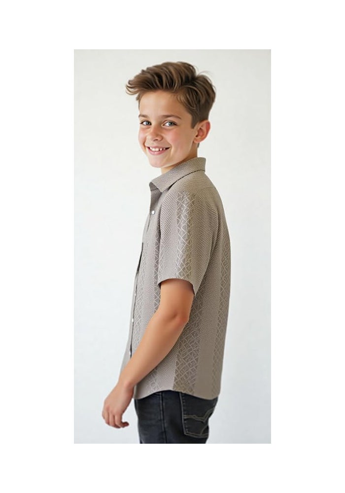 CHARCHIT Boys Cotton Blend Half Sleeves Casual Shirt and T-Shirt Set in Grey - Image 3