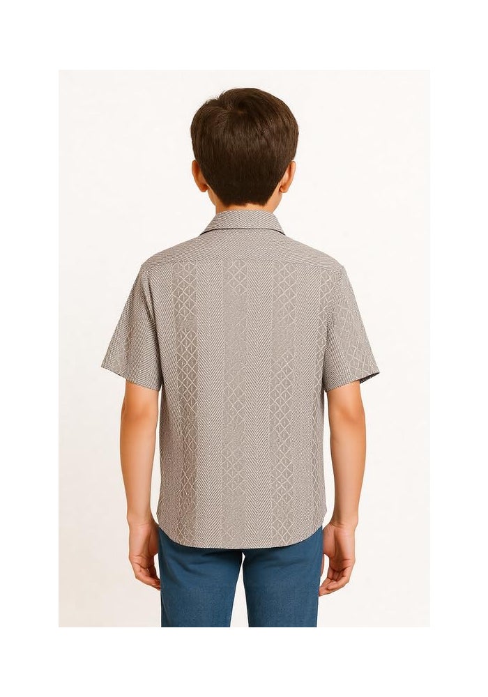 CHARCHIT Boys Cotton Blend Half Sleeves Casual Shirt and T-Shirt Set in Grey - Image 2