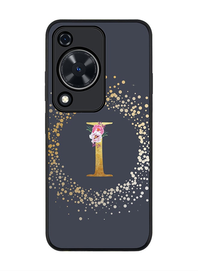 Stylizedd Rugged Black edge case for Huawei nova Y72 / Huawei Enjoy 70 4G, Slim fit Soft Cover Custom Monogram Initial Letter Floral Pattern Alphabet - I (Grey) - Image 1