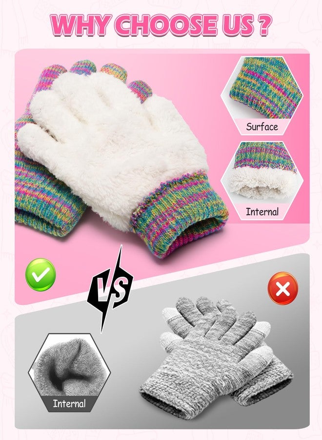 Prupoky Kids Girls Winter Hat Gloves Set-Toddler Girls Boys Fleece Lined Beanie Hat and Gloves with Kint Neck Long Scarf Beige Small - Image 4