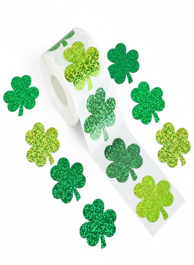Suny Smiling 500Pcs Lucky St Patricks Day Shamrock Stickers, Laser Sparkly Clover Seal Decals, Green & Yellow Holographic Waterproof Self-Adhesive Labels Tag for Irish Party Envelope Journal Scrapbook Crafts - Image 1