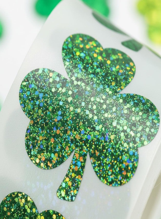 Suny Smiling 500Pcs Lucky St Patricks Day Shamrock Stickers, Laser Sparkly Clover Seal Decals, Green & Yellow Holographic Waterproof Self-Adhesive Labels Tag for Irish Party Envelope Journal Scrapbook Crafts - Image 4