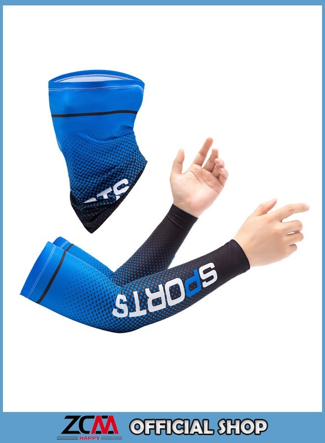 ZCM-HAPPY Pair of Sunscreen Ice Silk Arm Sleeves and UV Protected Cycling Face Mask - Image 1