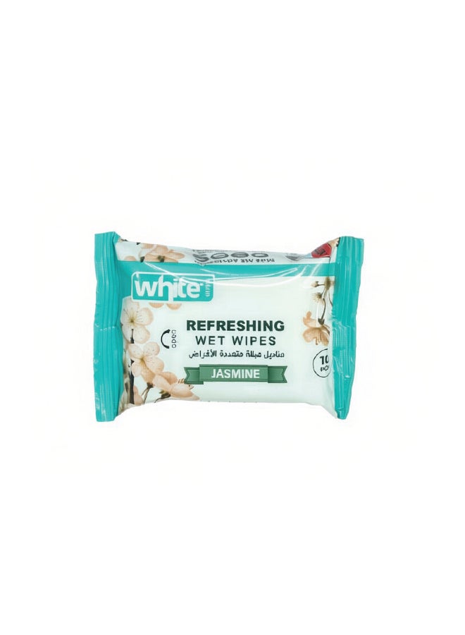 White Jasmine-Scented Pocket Wet Wipes – 10 Wipes × 4 Packs (40 Wipes Total) - Image 2