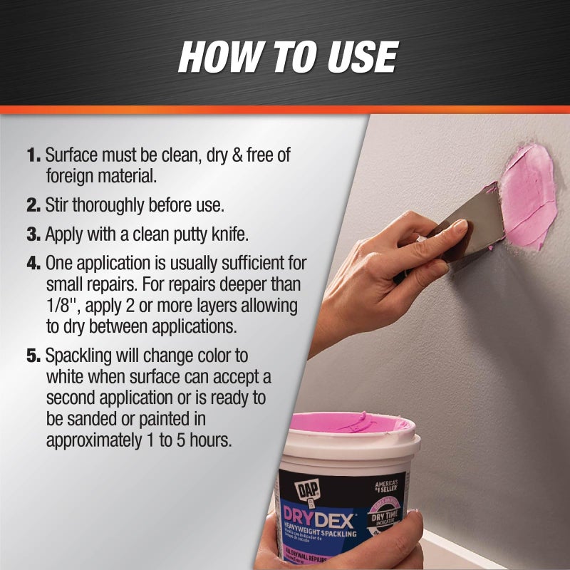 Dap 1 qt Dap 12330 DryDex Interior/Exterior Spackling, White - Image 3