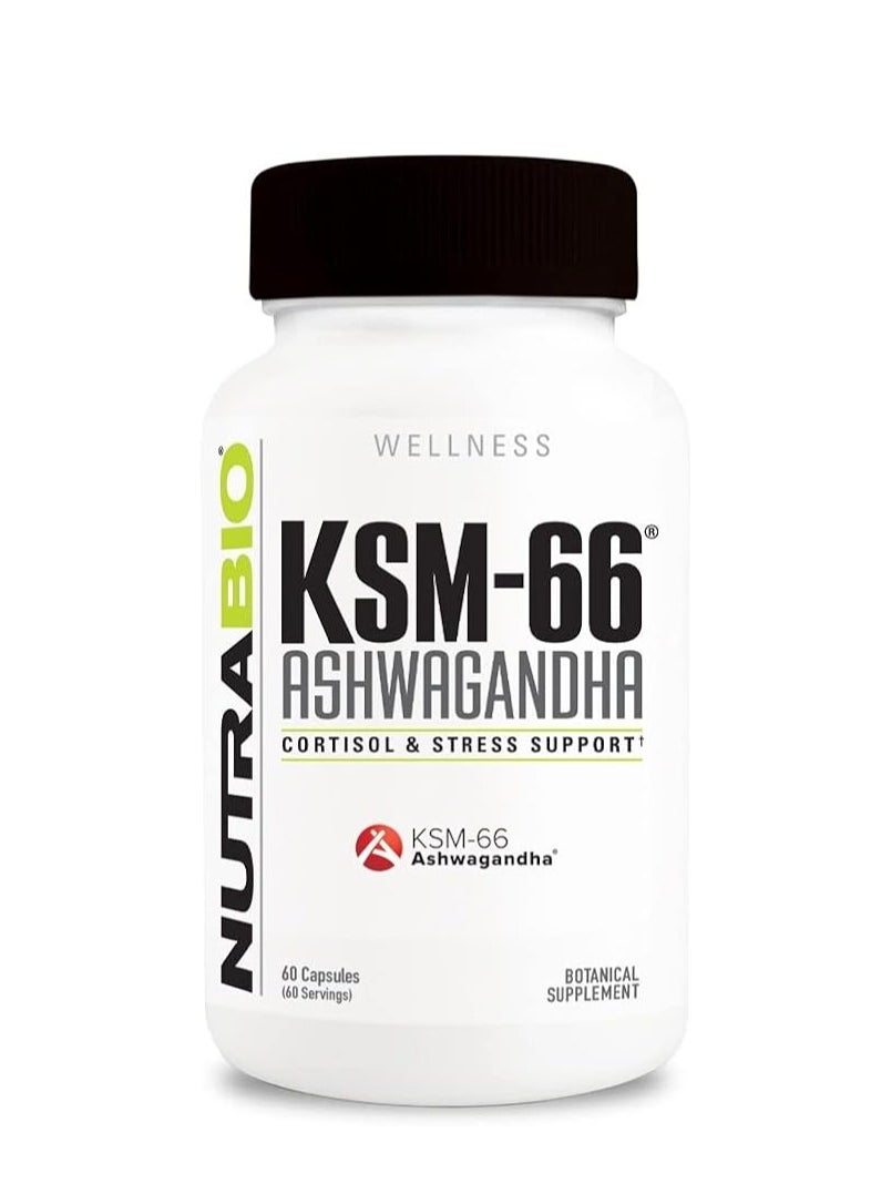 NutraBio Labs NutraBio Ashwagandha KSM66 Herbal Supplement for Better Overall Body Health 600mg 60 Vegetable Capsules 