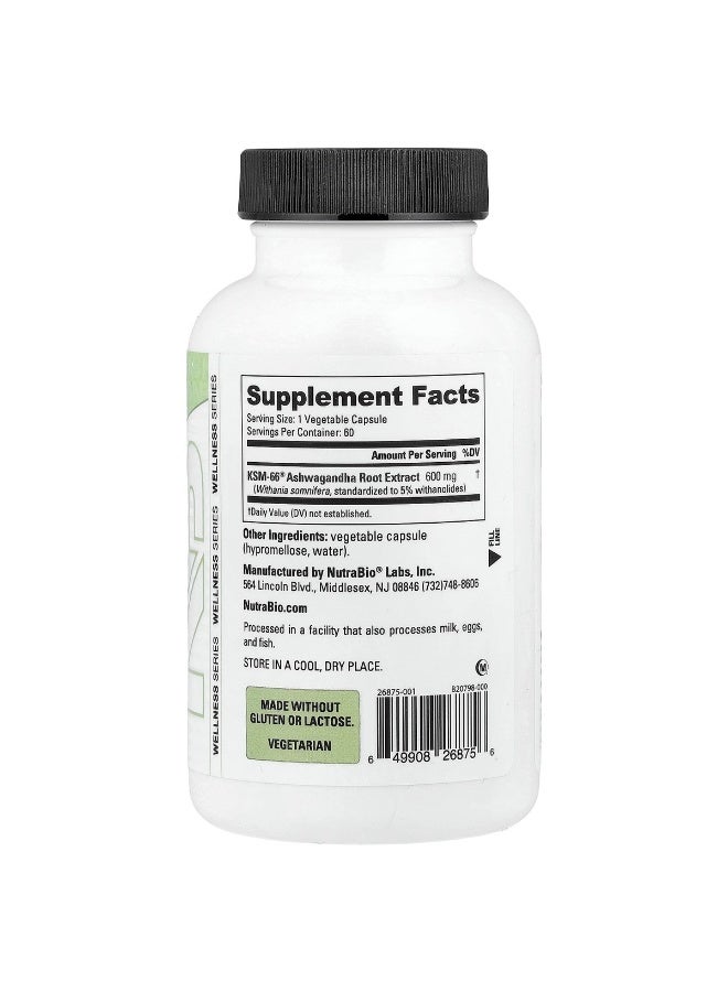 NutraBio Labs NutraBio Ashwagandha KSM66 Herbal Supplement for Better Overall Body Health 600mg 60 Vegetable Capsules. Packaging May Vary - Image 2