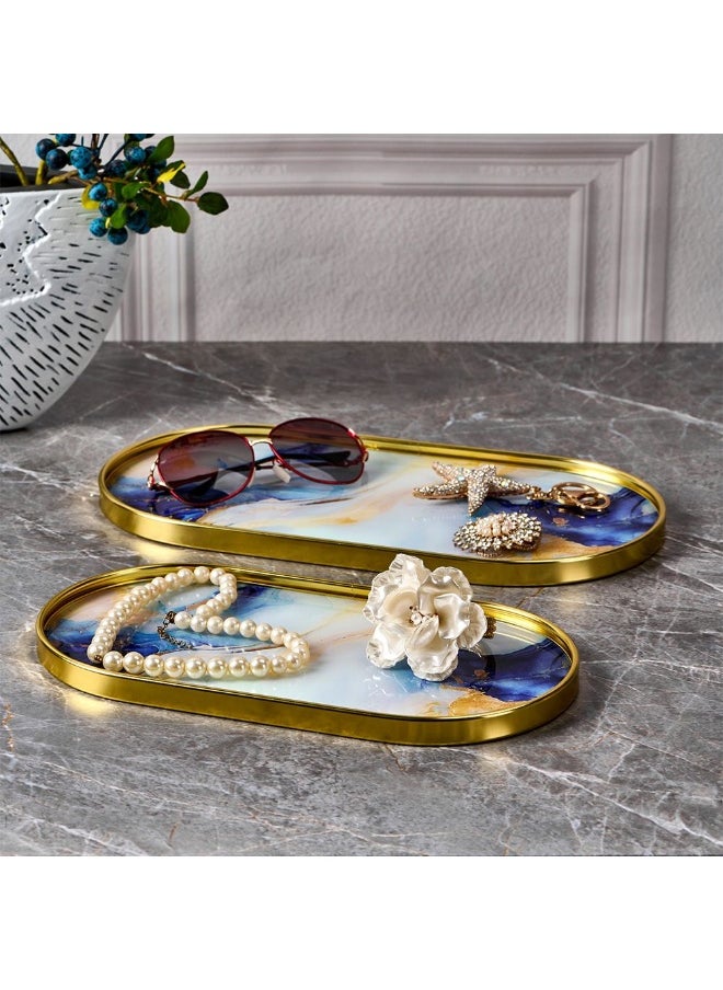 Elizabeth Elizabeth 2 Piece Serving Tray Set Elegant and Durable Serving Trays for Food and Drinks Stylish Design Perfect for Home Parties Entertaining and Serving Guests 35X18X1.6Cm,30X16X1.6Cm  - Image 1