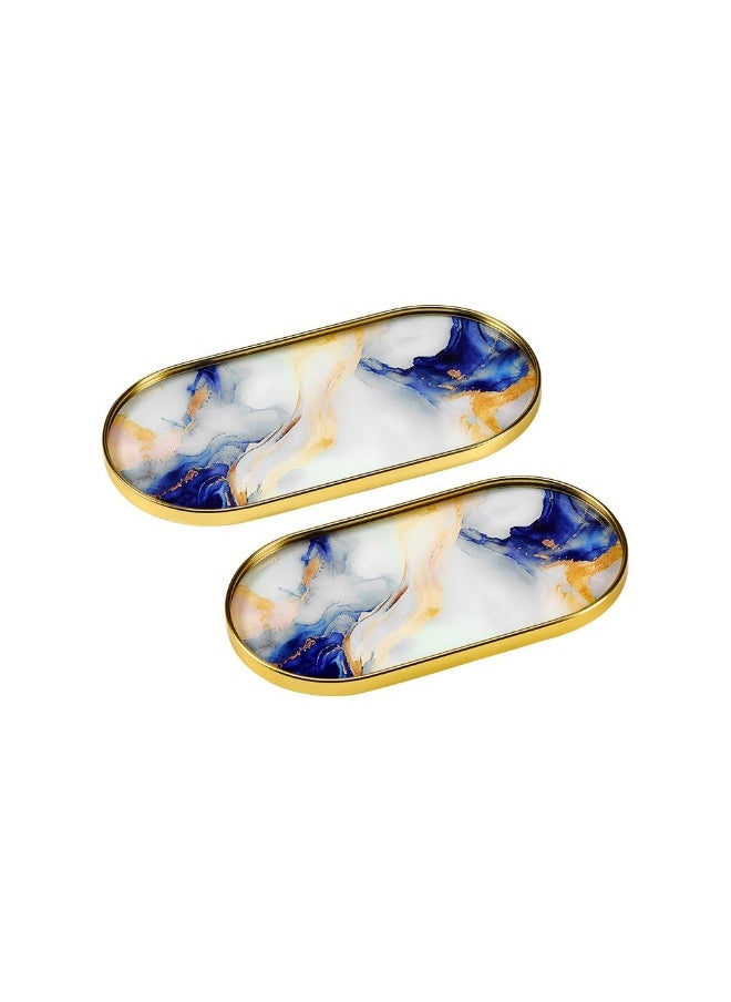 Elizabeth Elizabeth 2 Piece Serving Tray Set Elegant and Durable Serving Trays for Food and Drinks Stylish Design Perfect for Home Parties Entertaining and Serving Guests 35X18X1.6Cm,30X16X1.6Cm  - Image 2