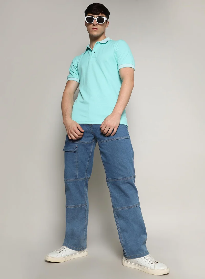 CAHOOT  Men's Aqua Blue Basic Polo T-Shirt for Men | Best Price UAE