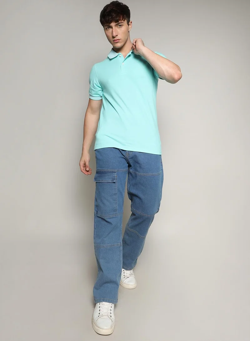 CAHOOT  Men's Aqua Blue Basic Polo T-Shirt for Men | Best Price UAE