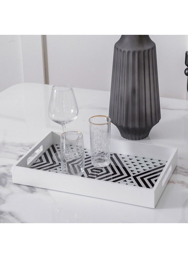 DANUBE HOME Percy Glass Tray Serving Tray for Coffee Tea and Food Perfect for Bar Living Room Dining Table White 40X25X5Cm  - Image 1