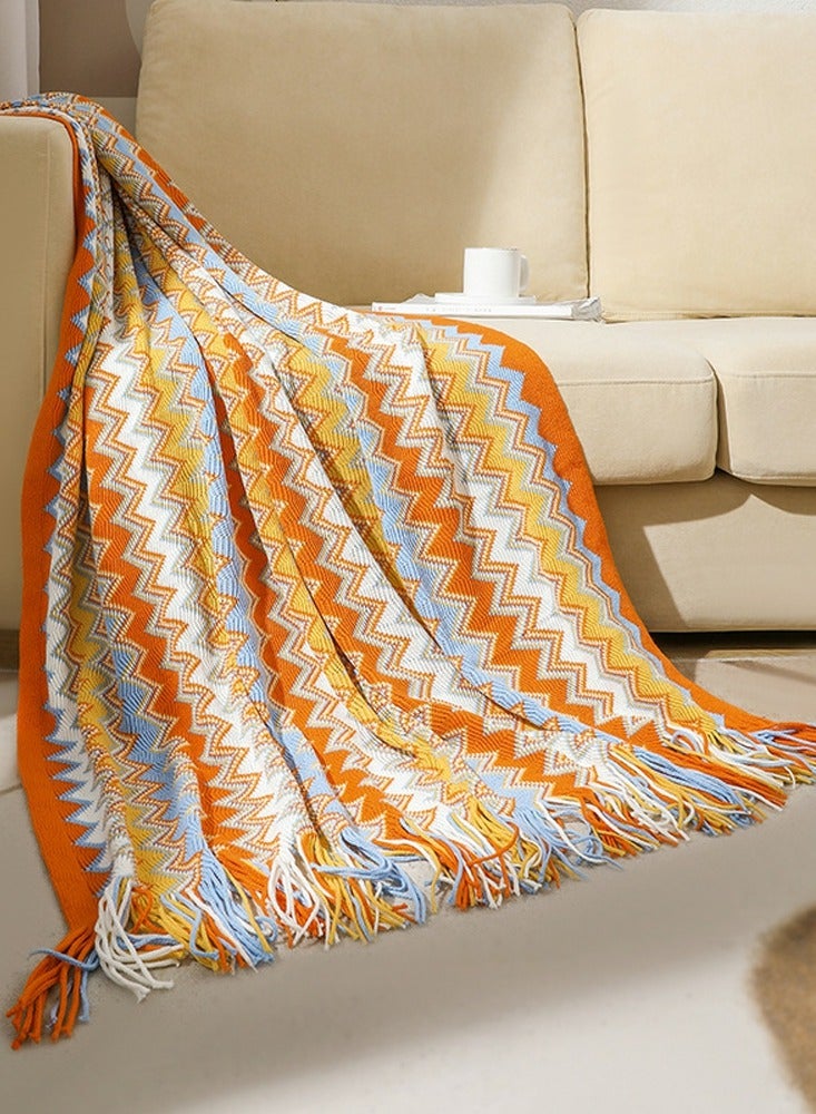 إسكدنيا شرابة تصميم بوهيميا نمط محبوك بطانية ناعمة مزيج البرتقال - Image 1