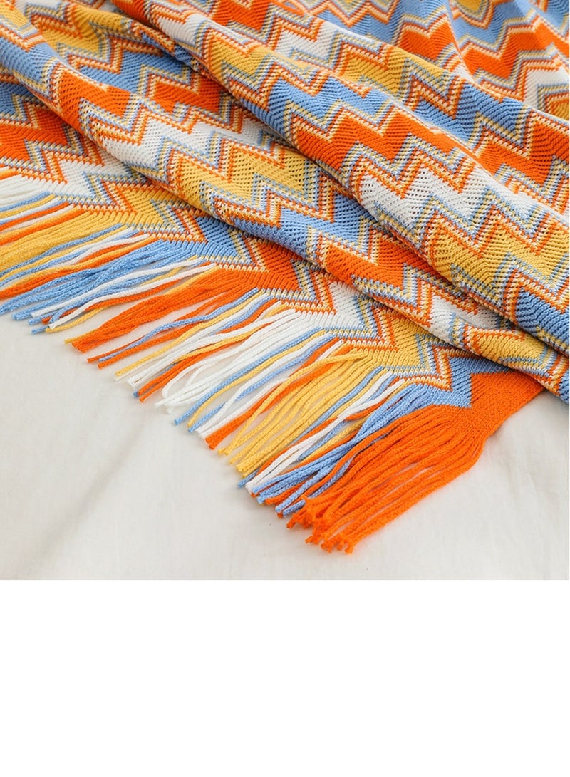 إسكدنيا شرابة تصميم بوهيميا نمط محبوك بطانية ناعمة مزيج البرتقال - Image 3