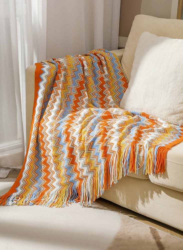 إسكدنيا شرابة تصميم بوهيميا نمط محبوك بطانية ناعمة مزيج البرتقال - Image 2