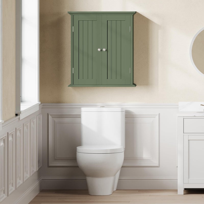 ChooChoo Bathroom Wall Cabinet, Over The Toilet Space Saver Storage Cabinet, Medicine Cabinet with 2 Door and Adjustable Shelves, Cupboard, Green - Image 2