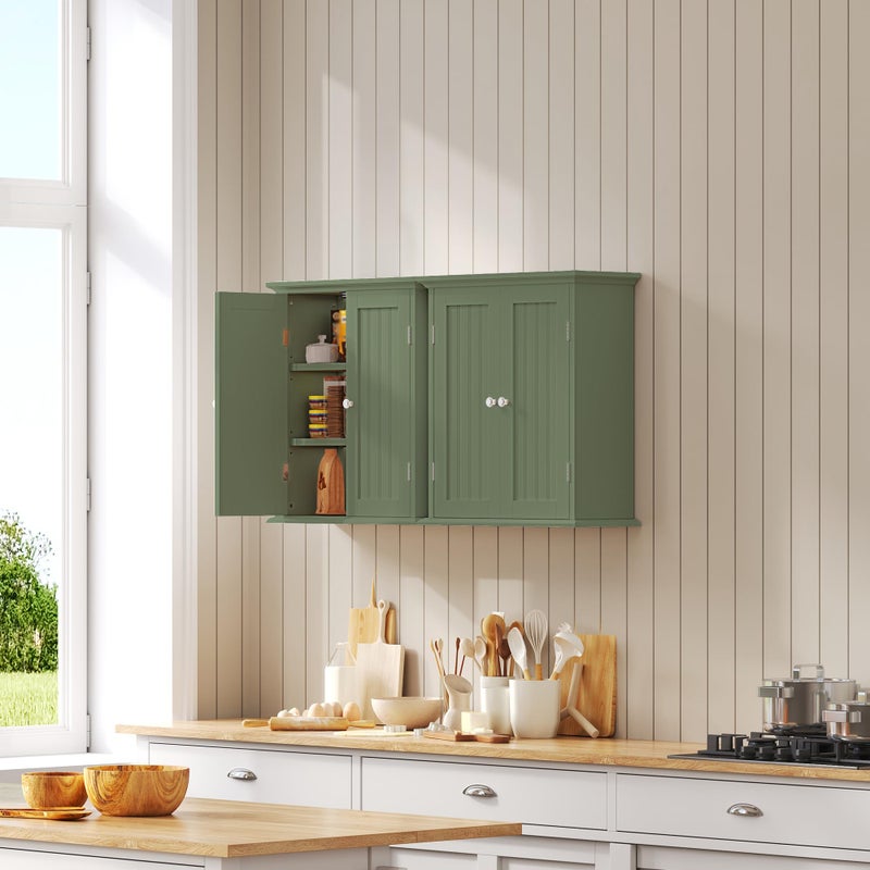 ChooChoo Bathroom Wall Cabinet, Over The Toilet Space Saver Storage Cabinet, Medicine Cabinet with 2 Door and Adjustable Shelves, Cupboard, Green - Image 4