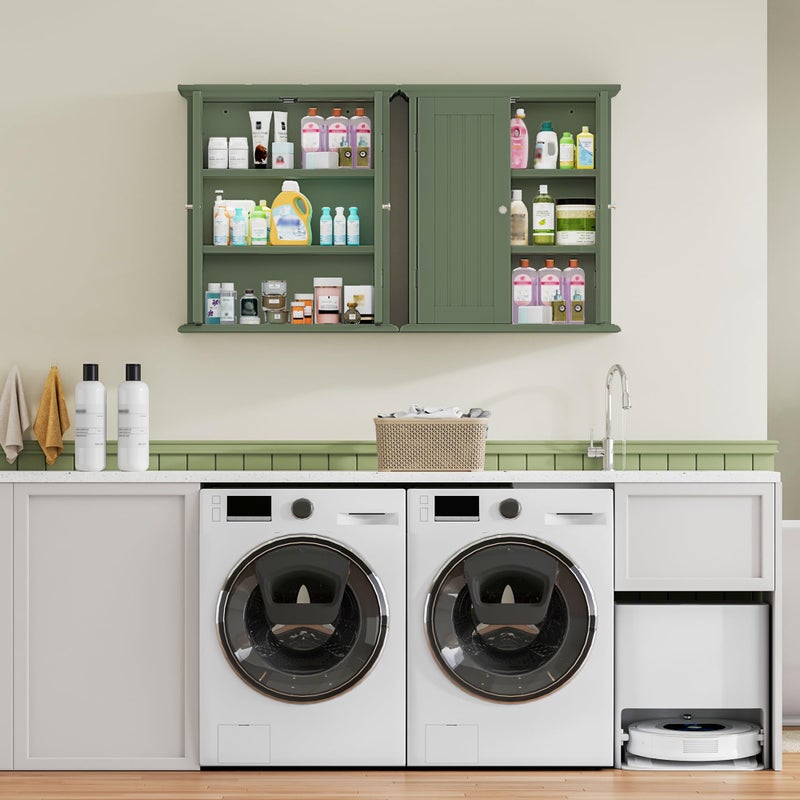 ChooChoo Bathroom Wall Cabinet, Over The Toilet Space Saver Storage Cabinet, Medicine Cabinet with 2 Door and Adjustable Shelves, Cupboard, Green - Image 5