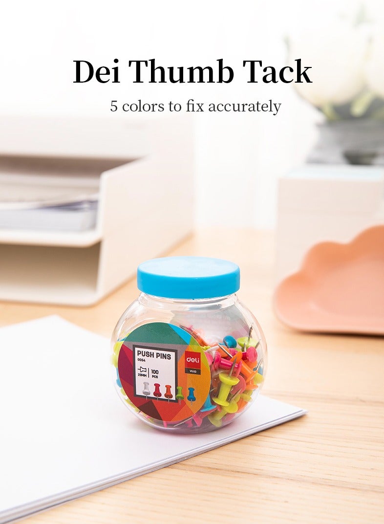 Deli E0054 Push Pins - 23mm, 1", 100 PCS/Tube, Assorted Colors - Image 1