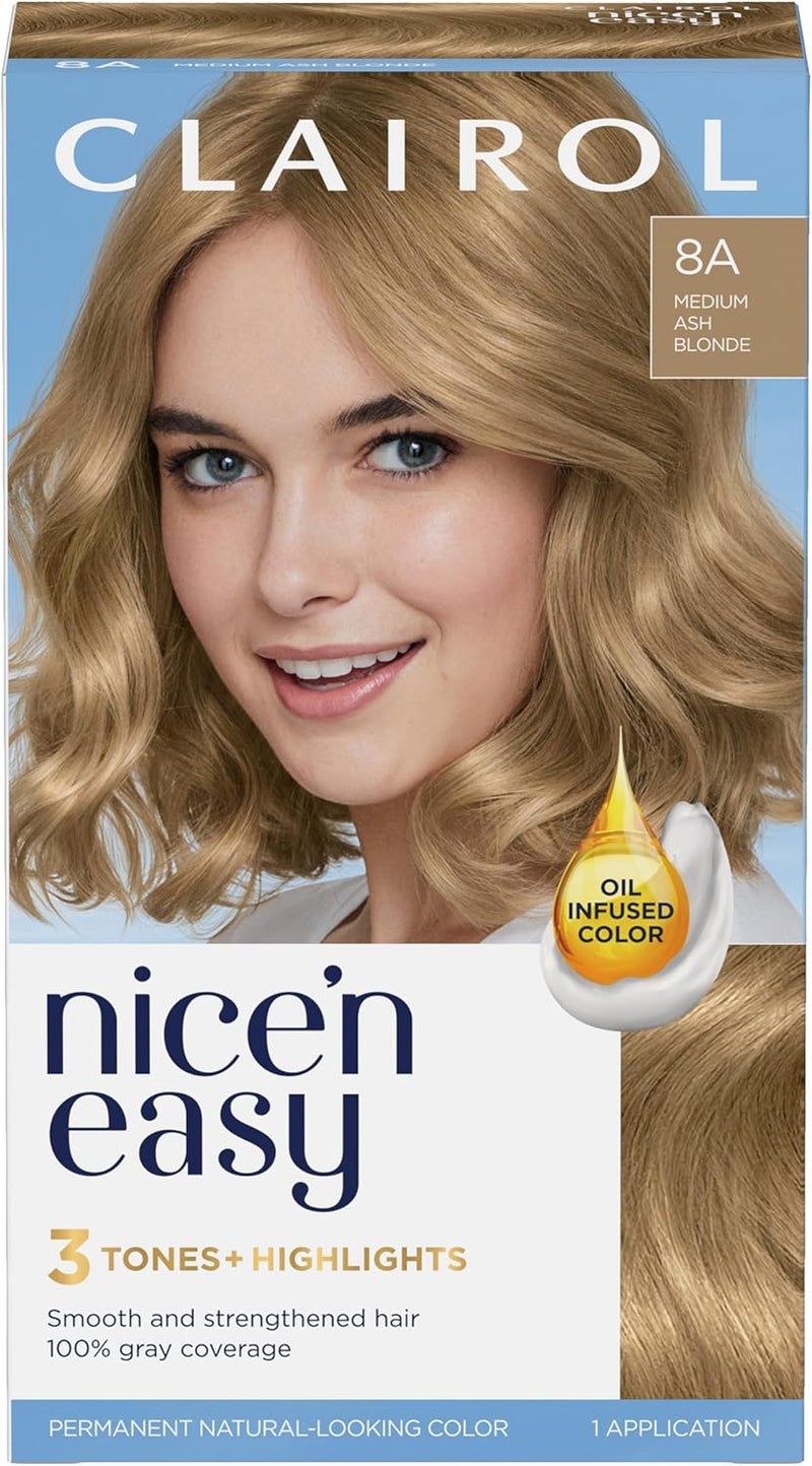 Clairol Nice'n Easy Permanent Hair Dye, 8A Medium Ash Blonde - 100% Gray Coverage - Image 1